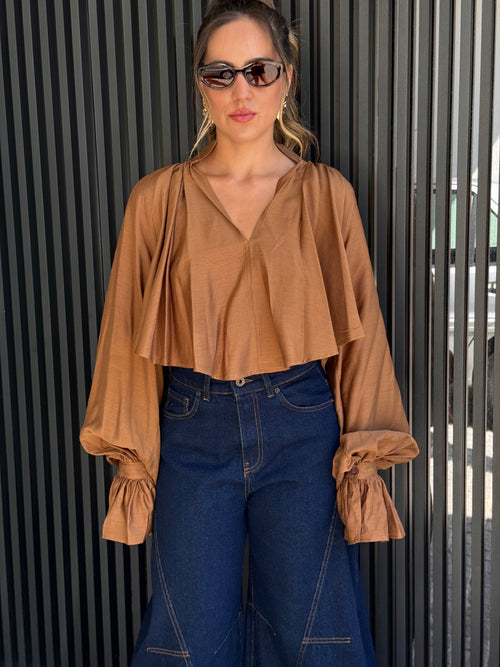 Blusa de Cetim Castanha Lumina