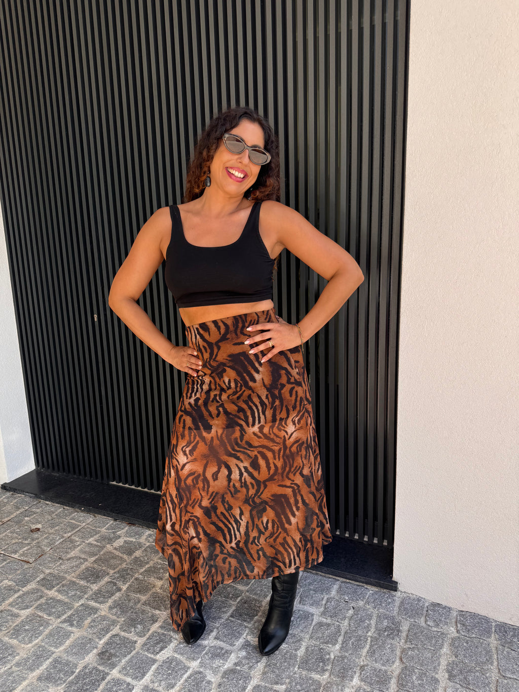 Saia Assimétrica Animal Print Lumina