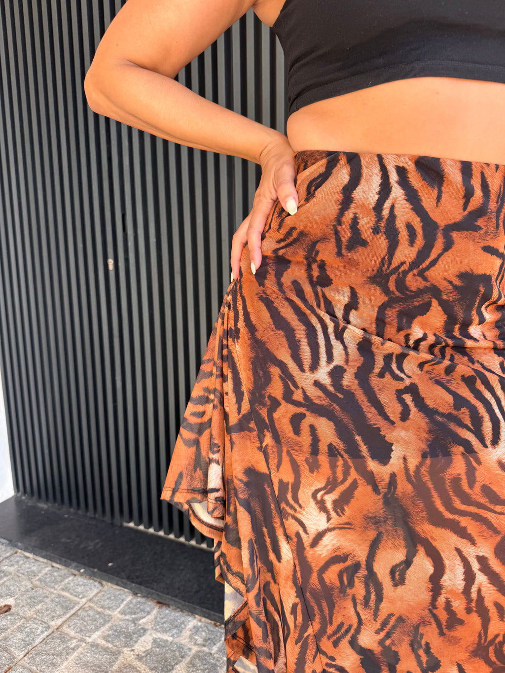 Saia Assimétrica Animal Print Lumina