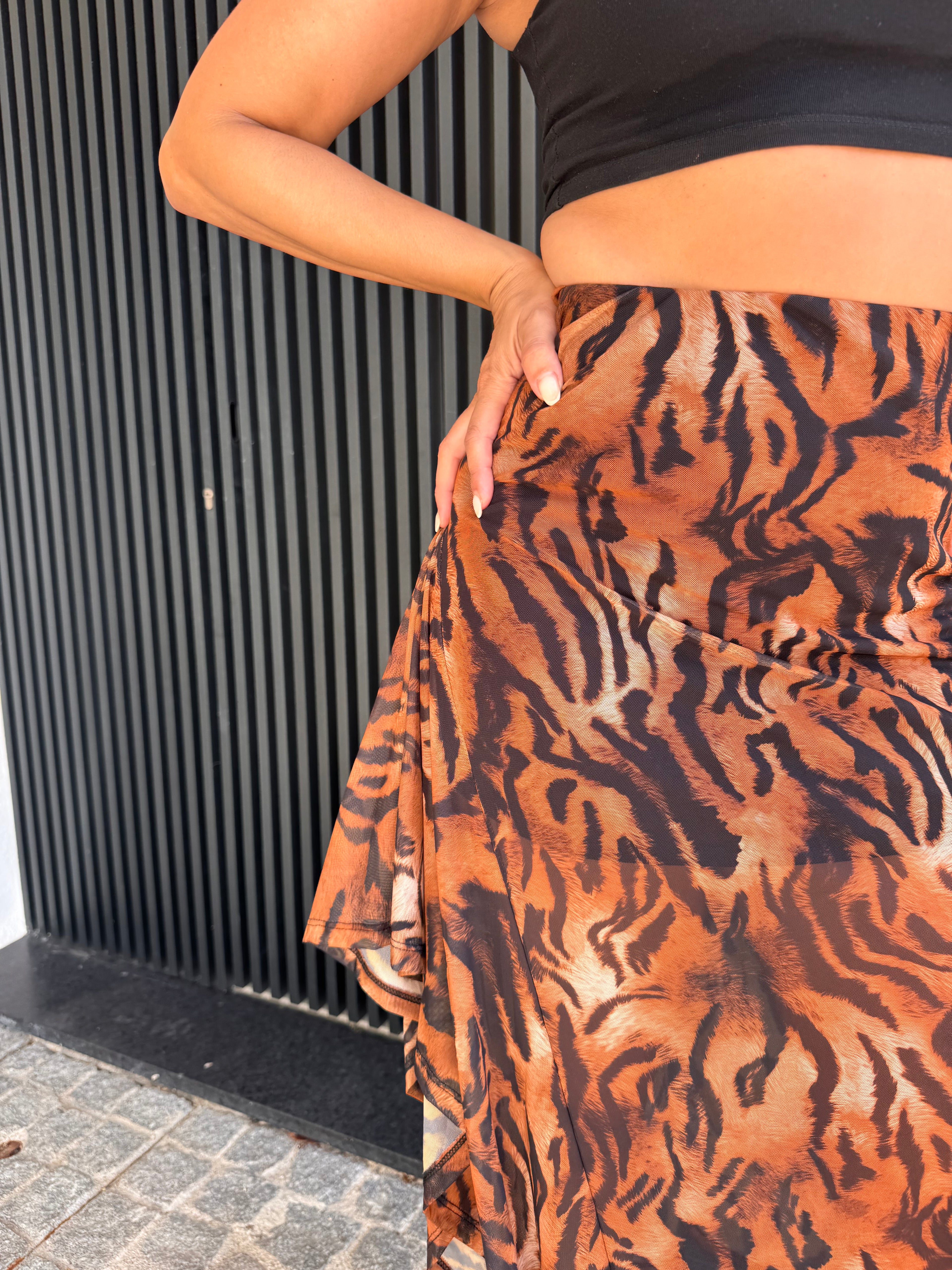Saia Assimétrica Animal Print Lumina