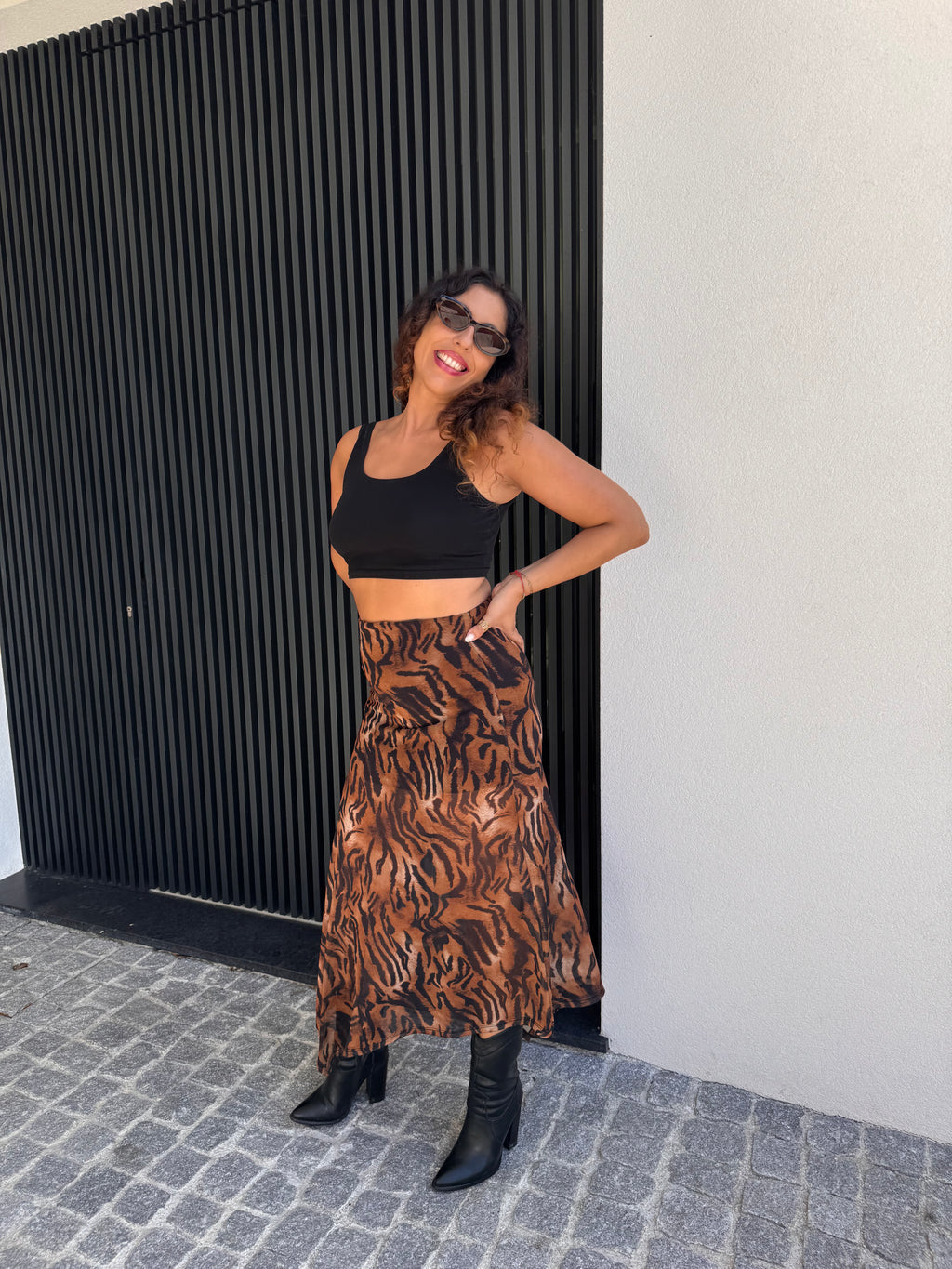 Saia Assimétrica Animal Print Lumina