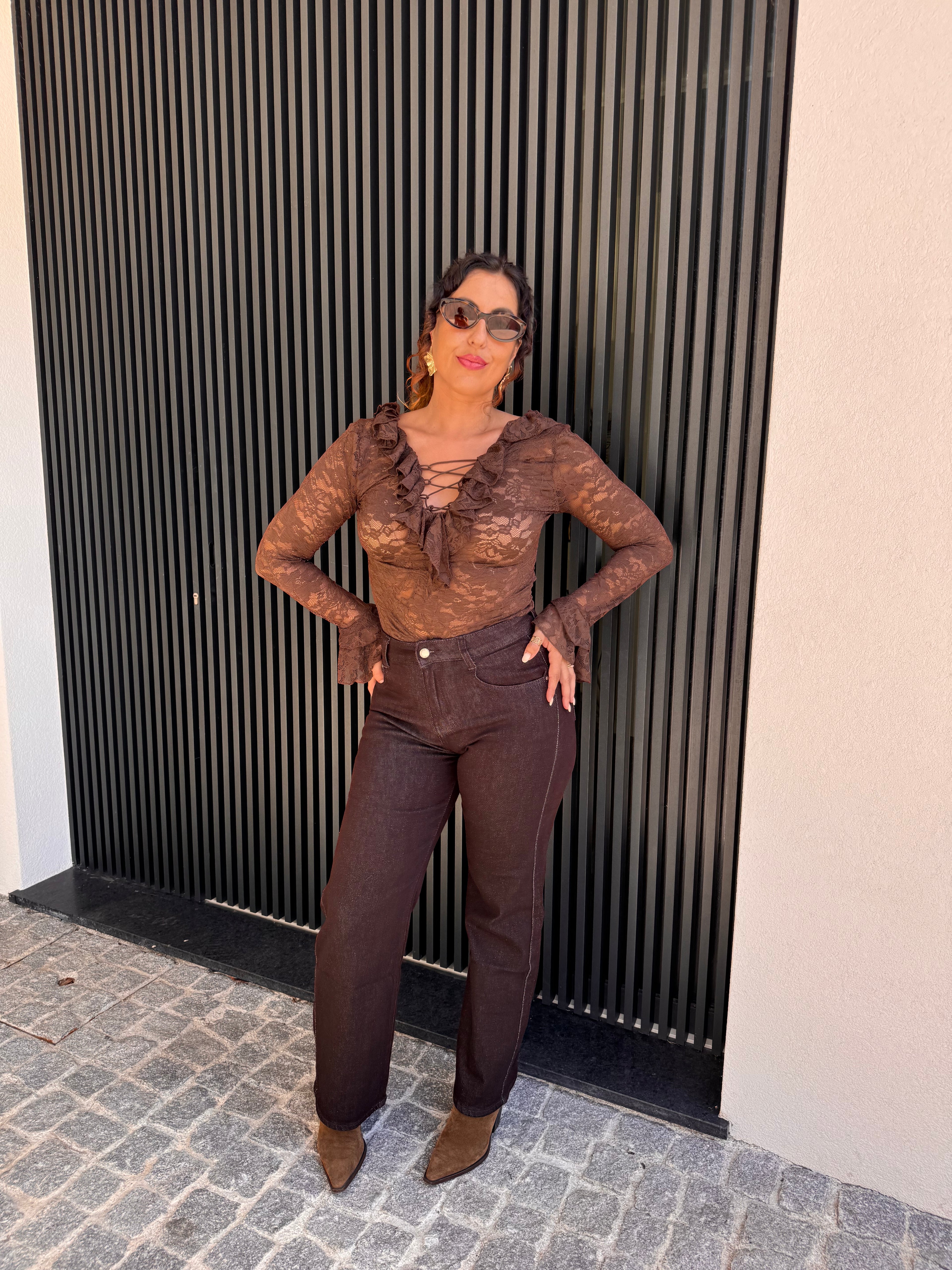 Jeans Castanhas Wide Leg