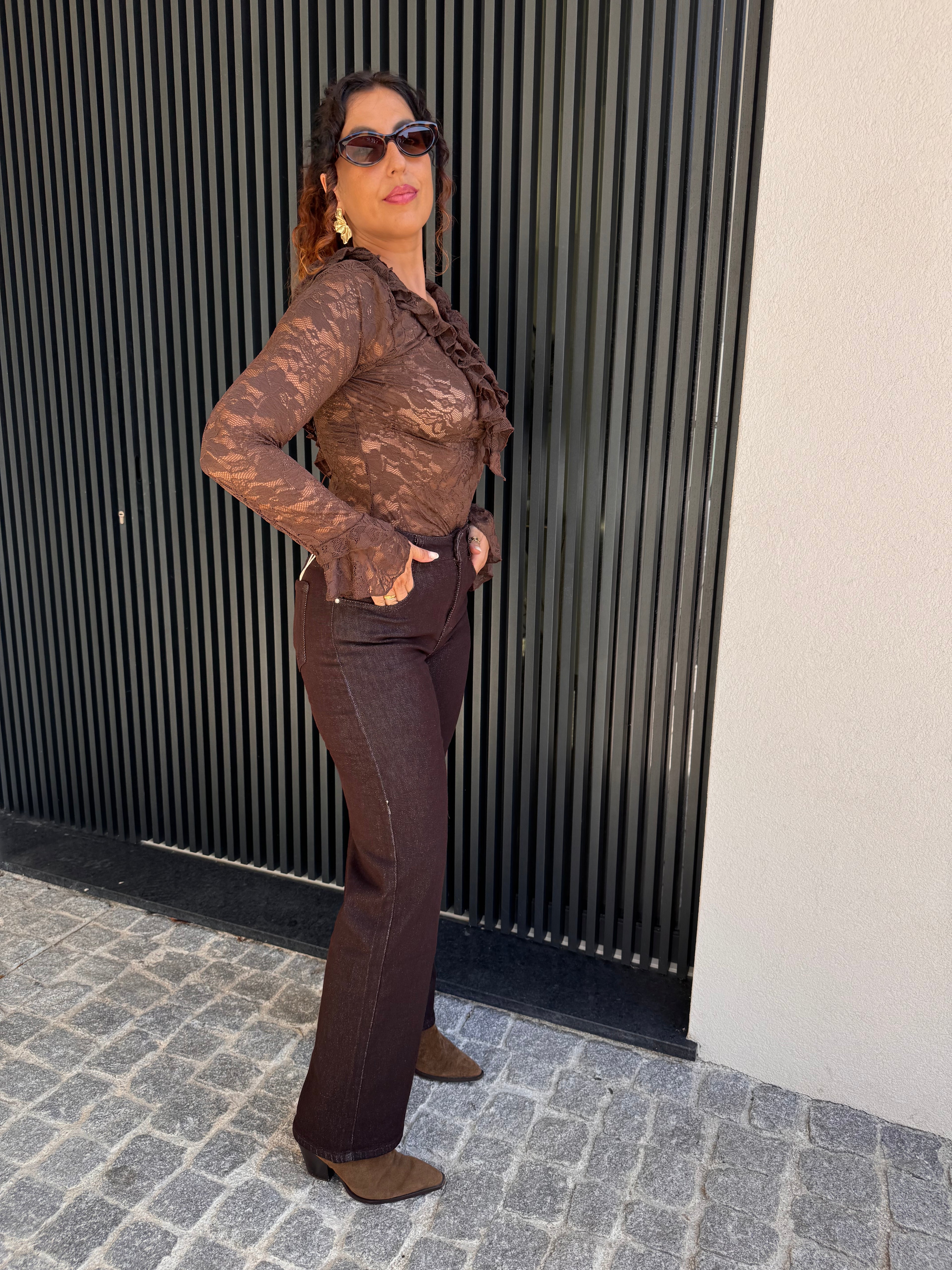Jeans Castanhas Wide Leg