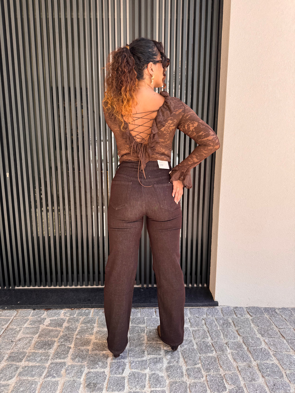 Jeans Castanhas Wide Leg