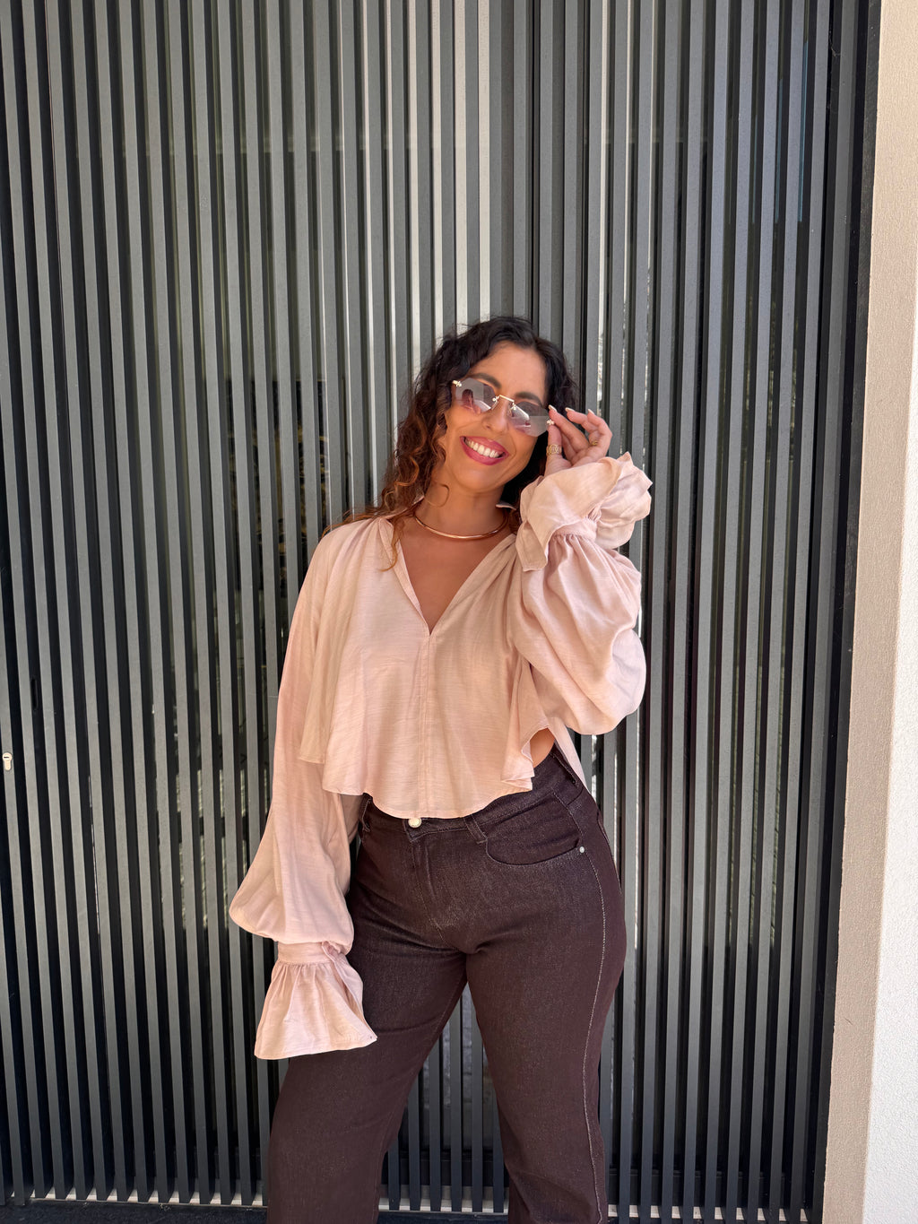 Blusa de Cetim Rosa Lumina