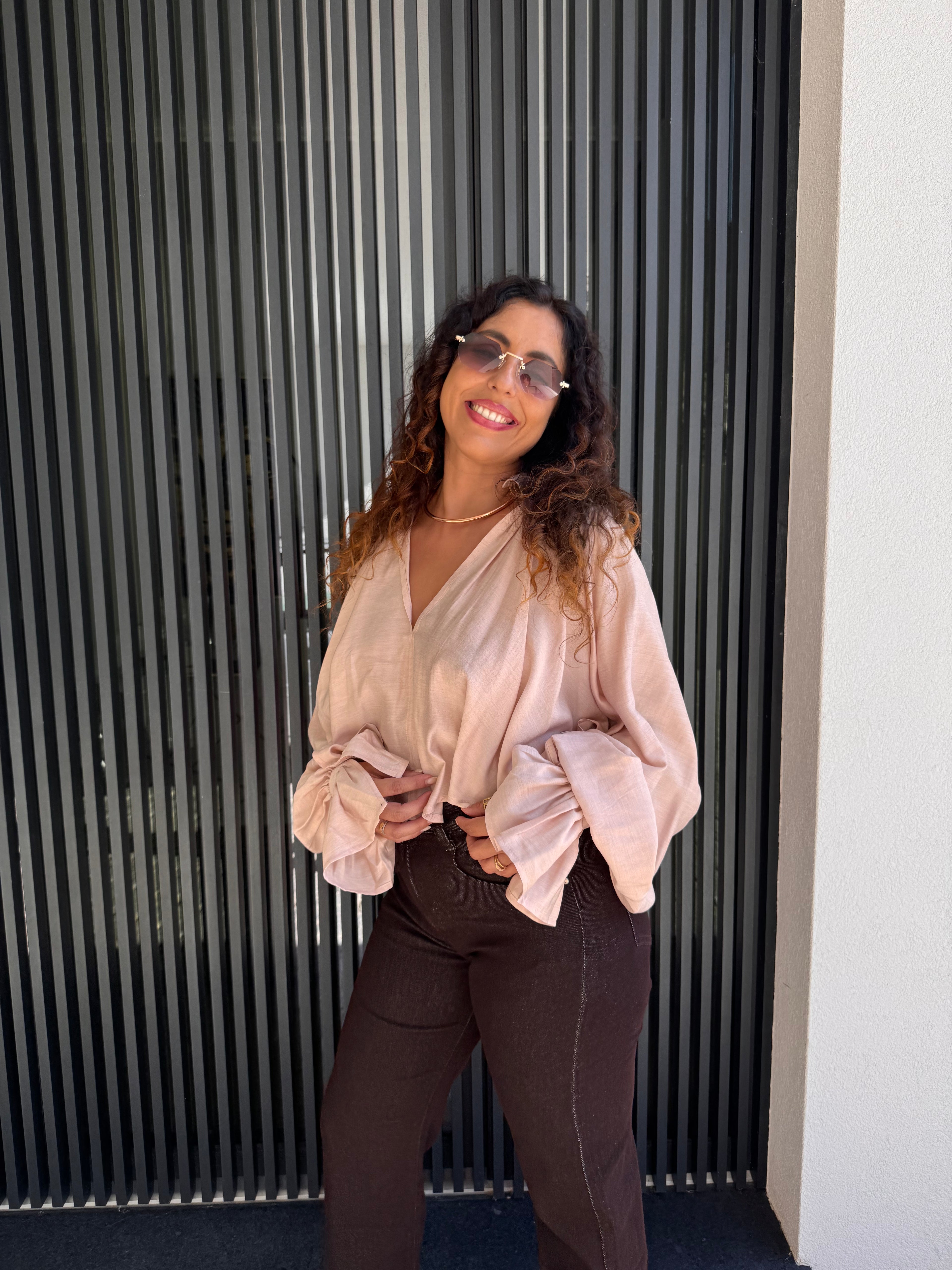 Blusa de Cetim Rosa Lumina